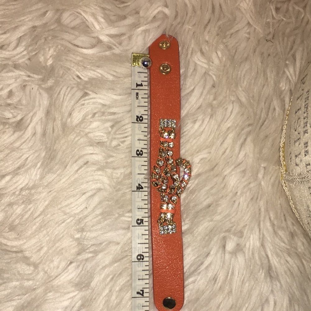NWOT YIK FUNG ORANGE LEATHER RHINESTONE BRACELET - Picture 4 of 6